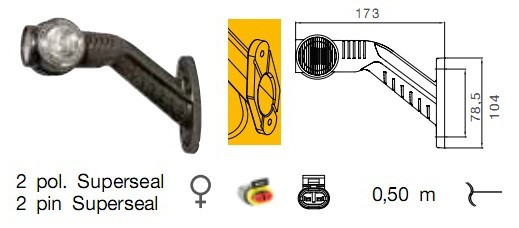 31-3303-054 ФОНАРЬ ПОЛНОГО ГАБАРИТА ПРАВЫЙ SUPERPOINT III LED 2PIN 0.5М